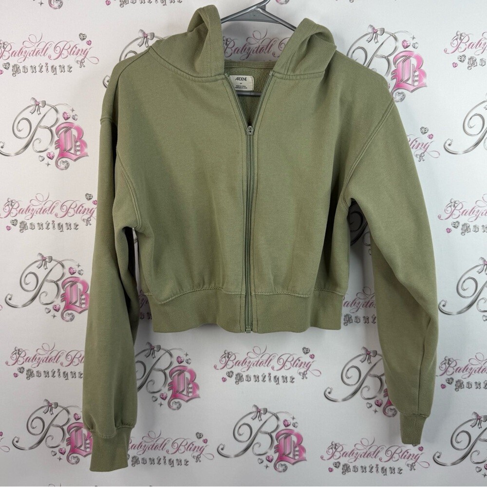 Ardene cropped sweater hoodie Olive Green Women's Cropped Hoodie Jacket